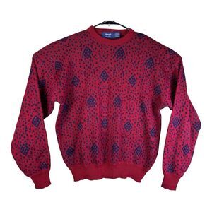 Vintage Wrangler Retro Sweater Mens L Red Geometric Crew Knit USA Made Pullover
